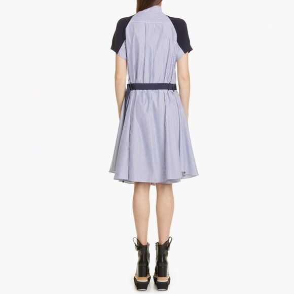 NWOT SACAI Hybrid Shirt Dress Navy Stripe 100% Cotton Knit Overlay Size 1/XS - Picture 3 of 14